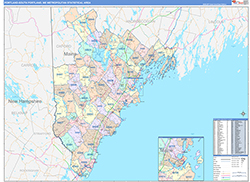 Portland-South Portland Metro Area Wall Map Color Cast Style 2026
